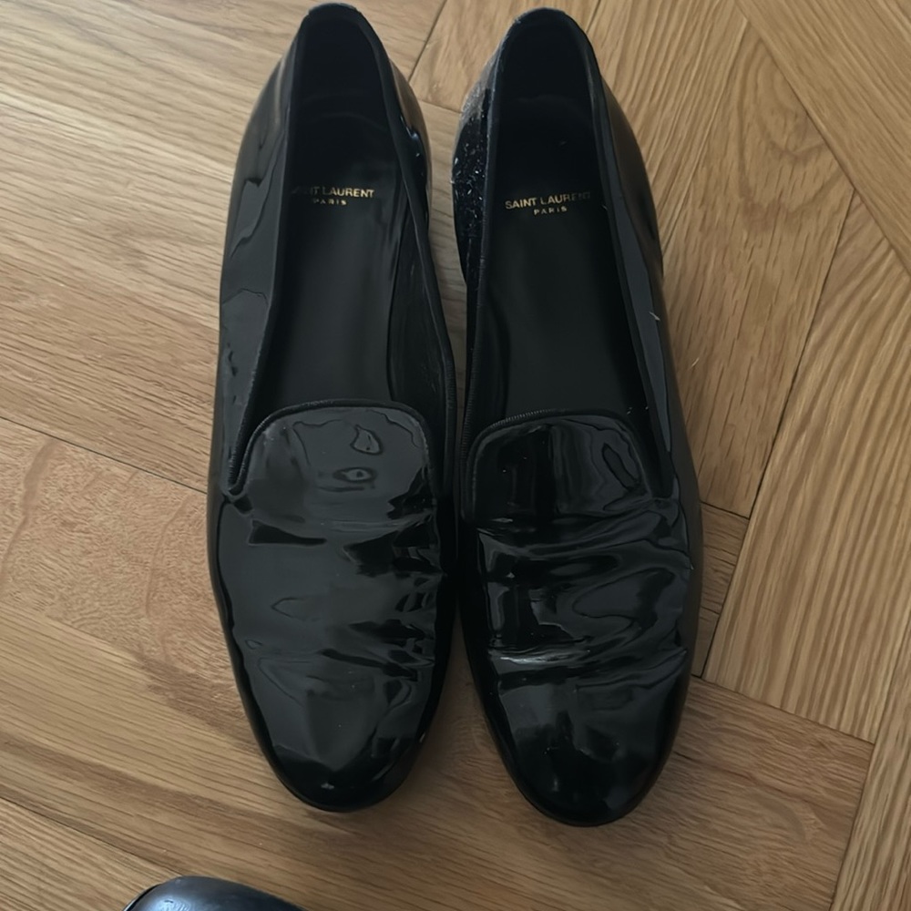 Black patent leather YSL shoes